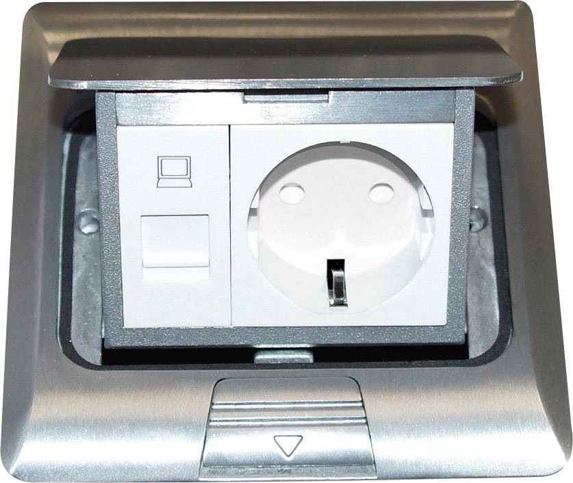 LEDmaxx 105626 1fach Fußboden-Einbausteckdose mit Cat5 Buchse IP20 Aluminium