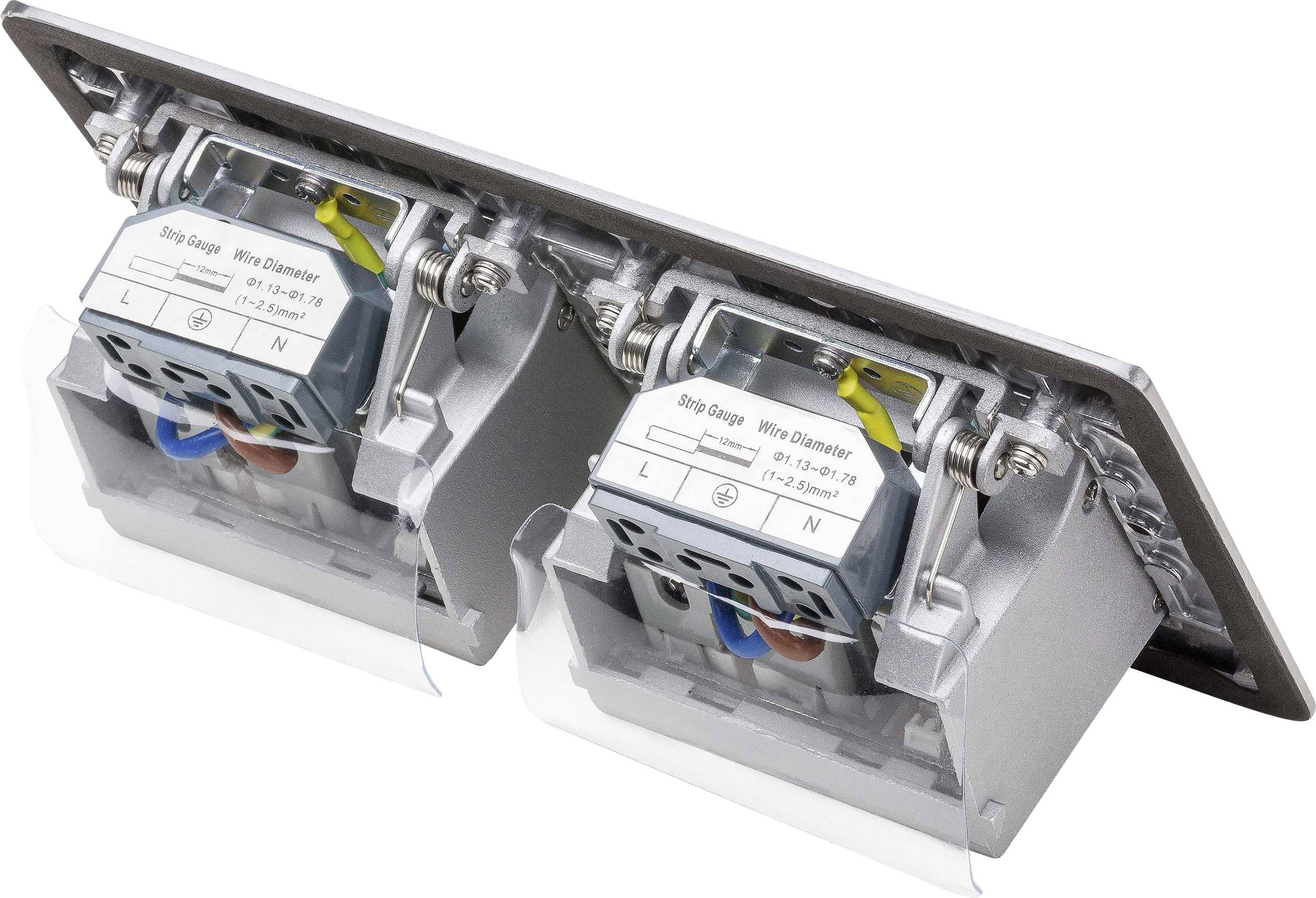 LEDmaxx 105627 2fach Fußboden-Einbausteckdose mit Cat5 Buchse, erhöhter Berührungsschutz Aluminium