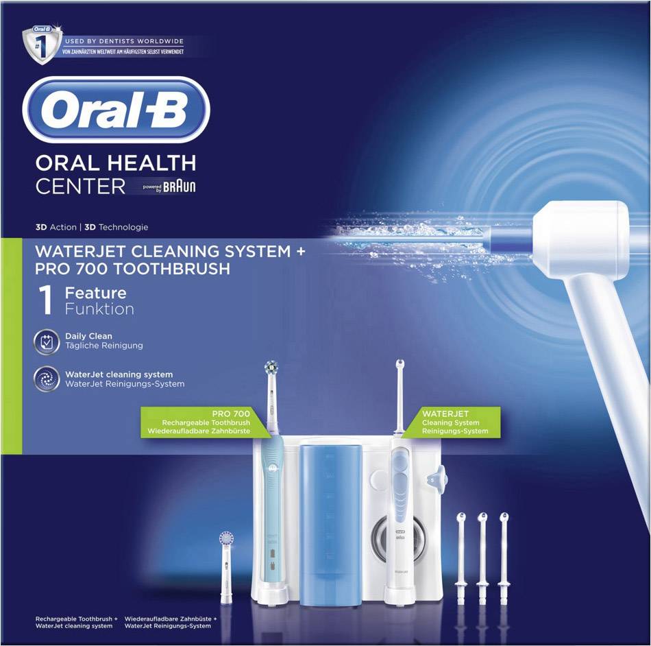 Oral-B Center 700 Waterjet + Pro 700 139805 Elektrische Zahnbürste, Munddusche Rotierend/Oszilierend/Pulsieren Weiß, Hellblau, Hellgrün