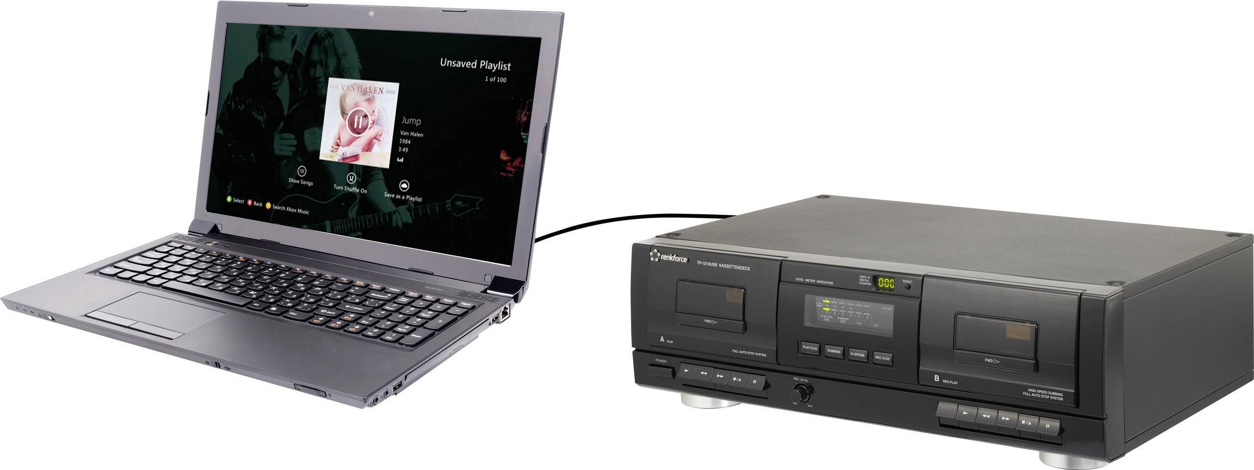 Renkforce TP-1010USB Tape Deck Schwarz Doppel-Kassettendeck, USB