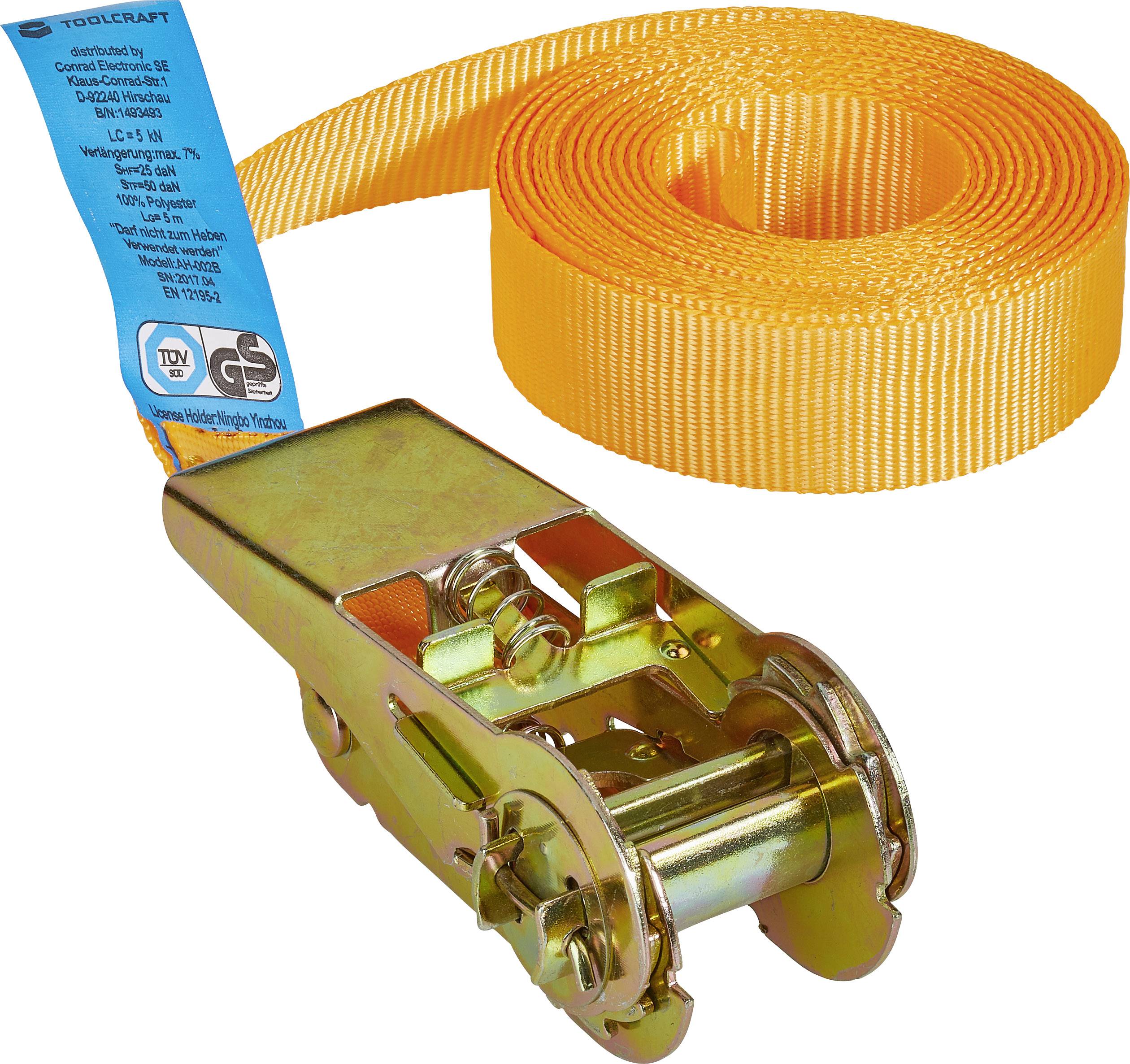 TOOLCRAFT 1493493 Einteiliger Spanngurt Zugkraft LC Niederzurren (einzeln/direkt)=250 daN (L x B) 5m x 25mm