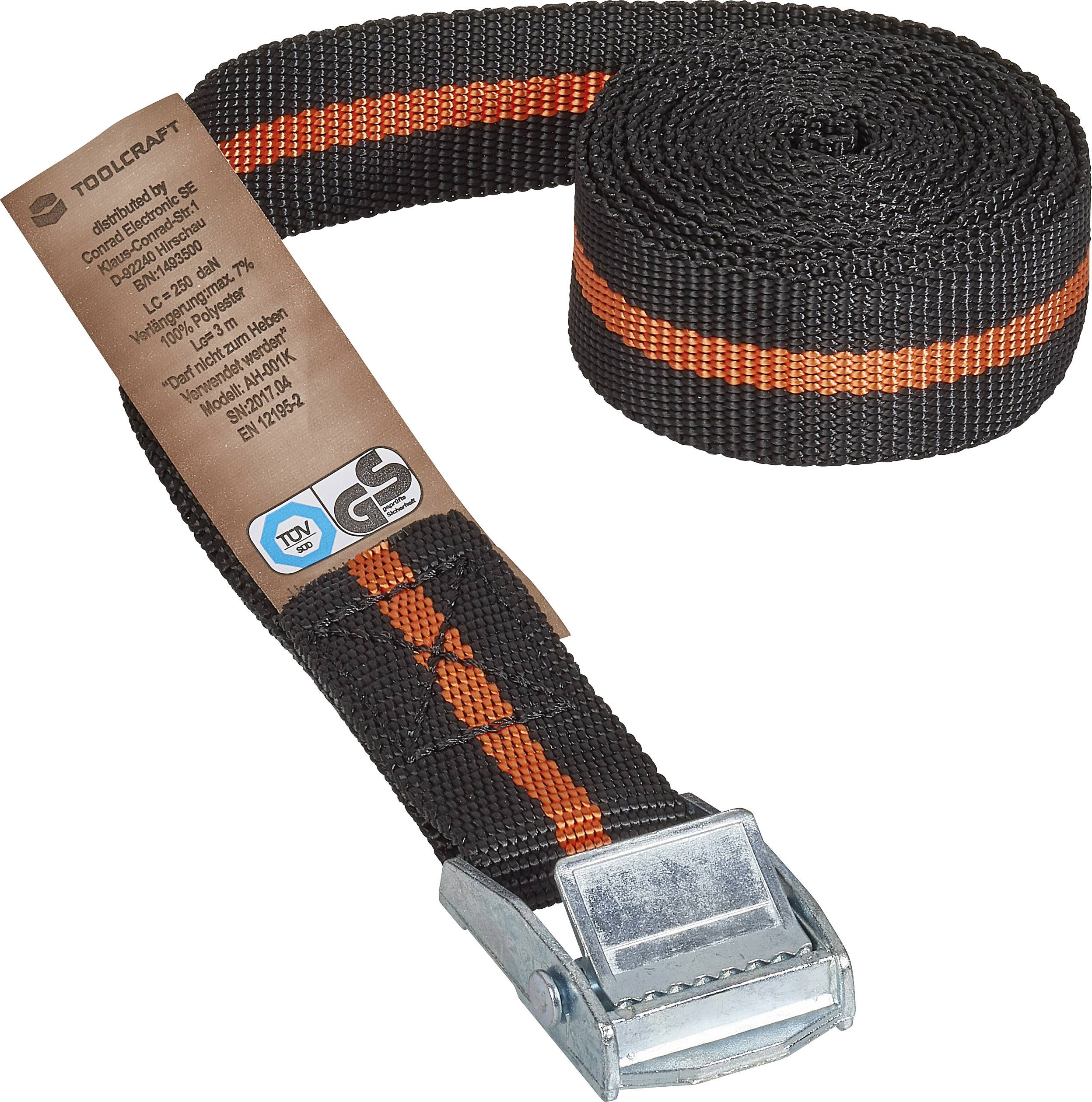 TOOLCRAFT Klemmgurt Zugkraft LC Niederzurren (einzeln/direkt)=125 daN (L x B) 3m x 25mm Klemmschloss