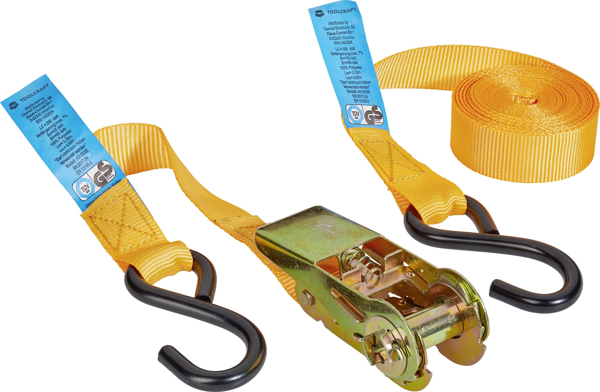 TOOLCRAFT Zweiteiliger Spanngurt Zugkraft LC Niederzurren (einzeln/direkt)=250 daN (L x B) 5m x 25mm Ratsche