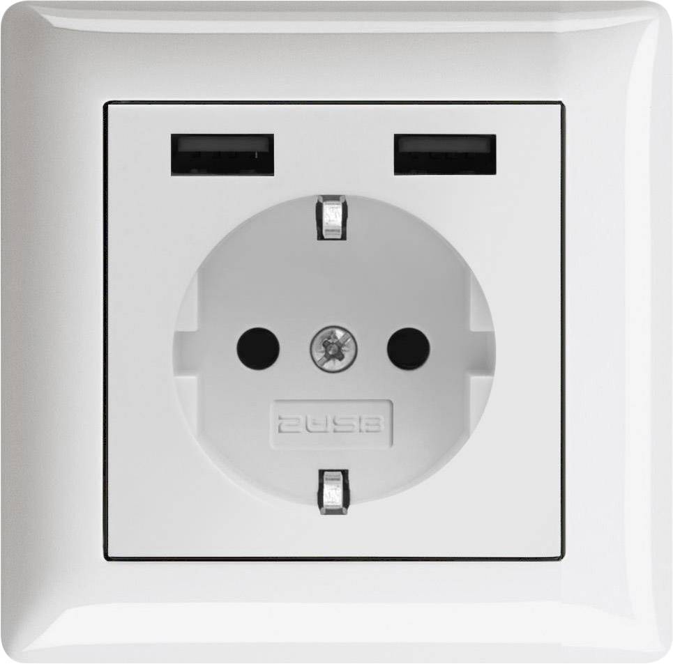 2USB 1493573 1fach Unterputz-Steckdose mit USB, erhöhter Berührungsschutz IP20 Reinweiß