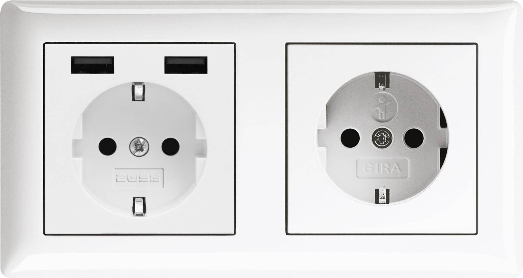 2USB 1493573 1fach Unterputz-Steckdose mit USB, erhöhter Berührungsschutz IP20 Reinweiß