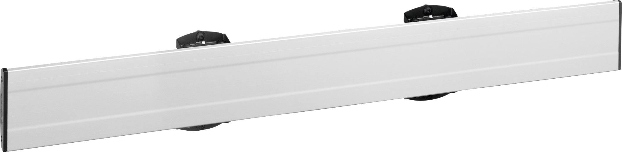 Ein silbernes Metallprofil mit zwei schwarzen Schraubkappen an der Oberseite, diagonal von links unten nach rechts oben ausgerichtet.