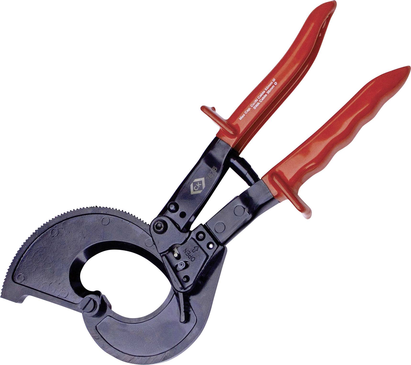 C.K T3678 Ratschen-Kabelschneider Geeignet für (Abisoliertechnik) stahlarmierte Kabel, Alu- und Kupferkabel, ein- und mehrdrähtig