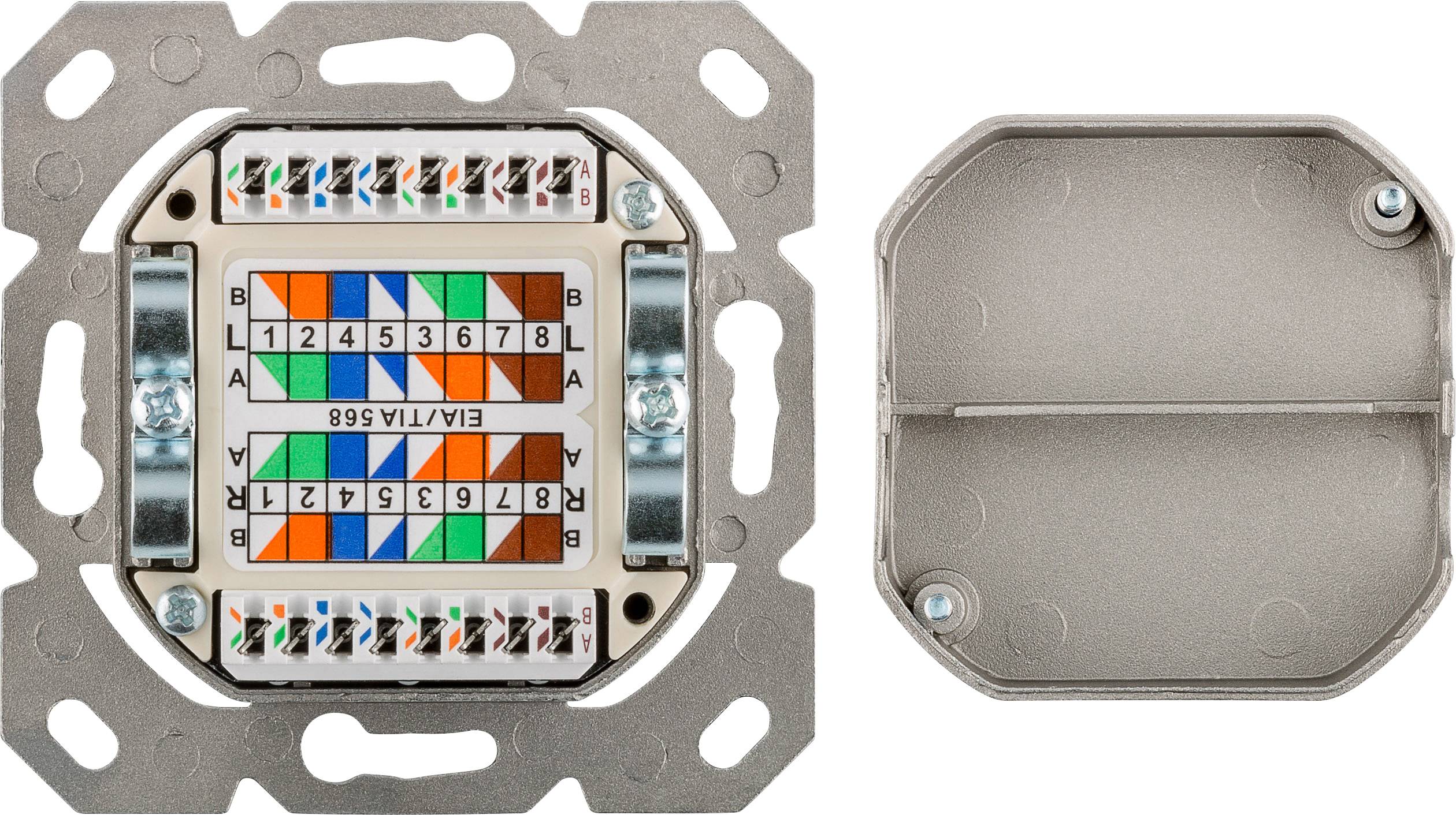 Goobay 71585 Netzwerkdose Unterputz Einsatz mit Zentralplatte und Rahmen CAT 6a 2 Port Schwarz