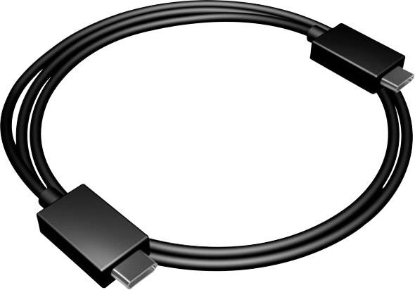 Ein schwarzes USB-Kabel mit zwei USB-C-Anschlüssen an den Enden, in einer Schlaufe gelegt.