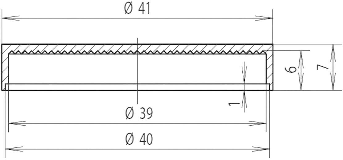 Technische Zeichnung eines zylindrischen Objekts mit Durchmessern von Ø 41, Ø 40, Ø 39 und Höhen von 6 und 7 Millimetern.