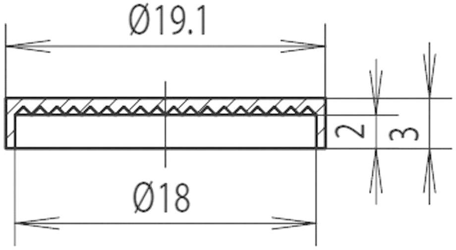 Technische Zeichnung eines kreisförmigen Bauteils mit Durchmesserangaben: Außen 19.1 mm, Innen 18 mm; Dicke 5 mm (2 mm + 3 mm).