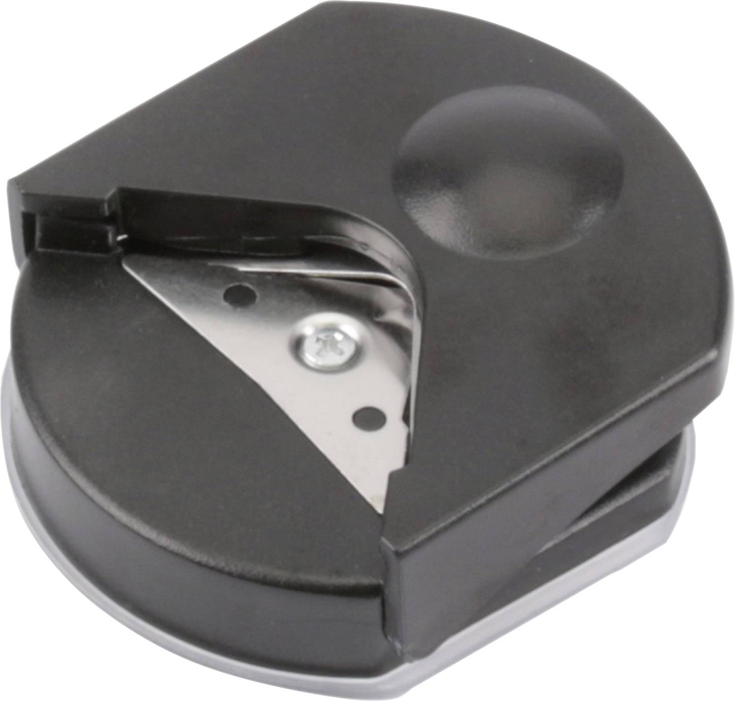 Rundes, schwarzes Eckenschneider-Werkzeug auf weißem Hintergrund, geschlossene Ansicht.