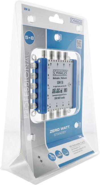 Schwaiger SEW58 531 SAT Multischalter Eingänge (Multischalter): 5 (4 SAT/1 terrestrisch) Teilnehmer-Anzahl: 8 StandBy-Funktion