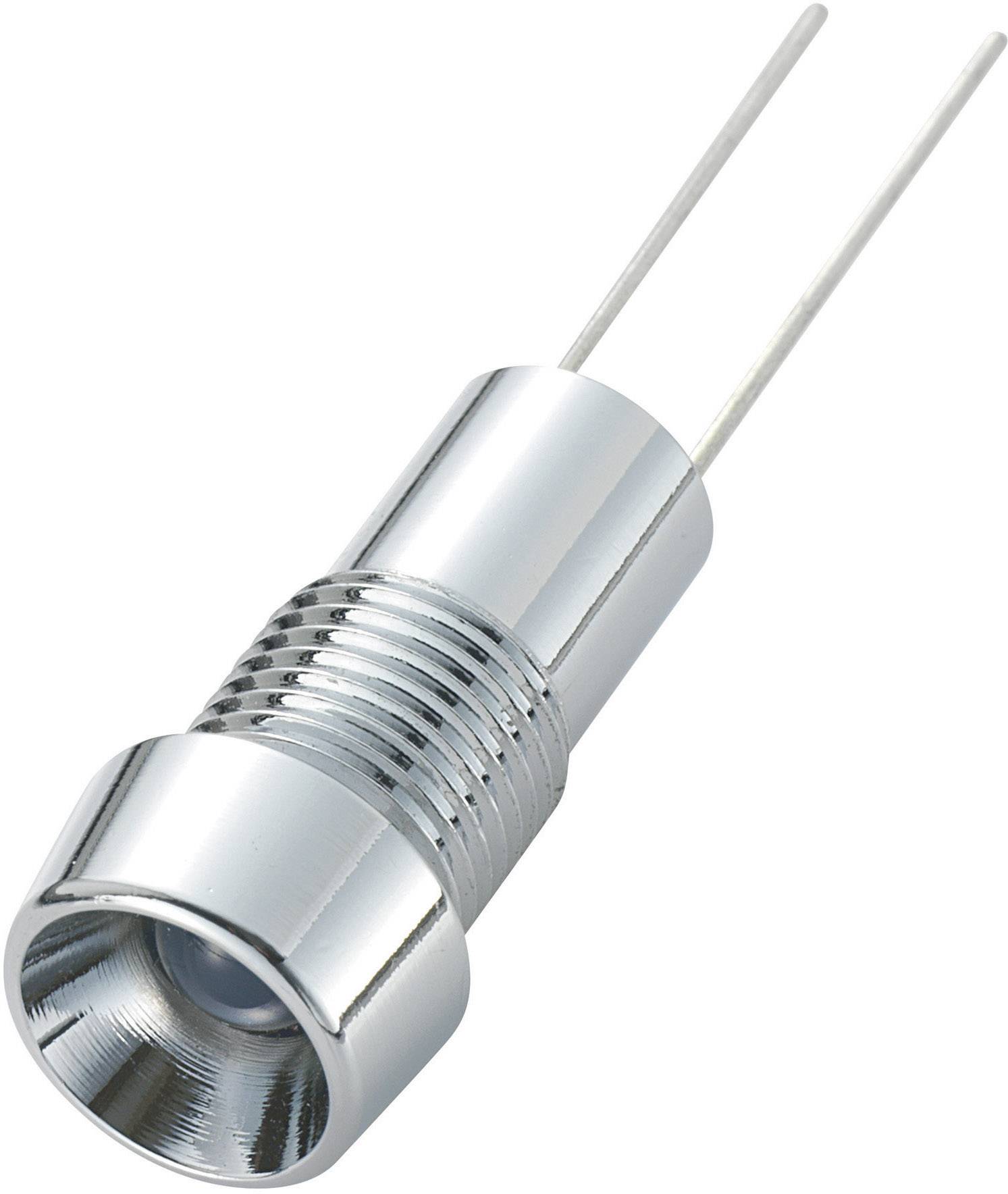 Ein silberner LED-Halter mit Gewinde und zwei Anschlussdrähten zur Befestigung und elektrischen Verbindung einer LED.