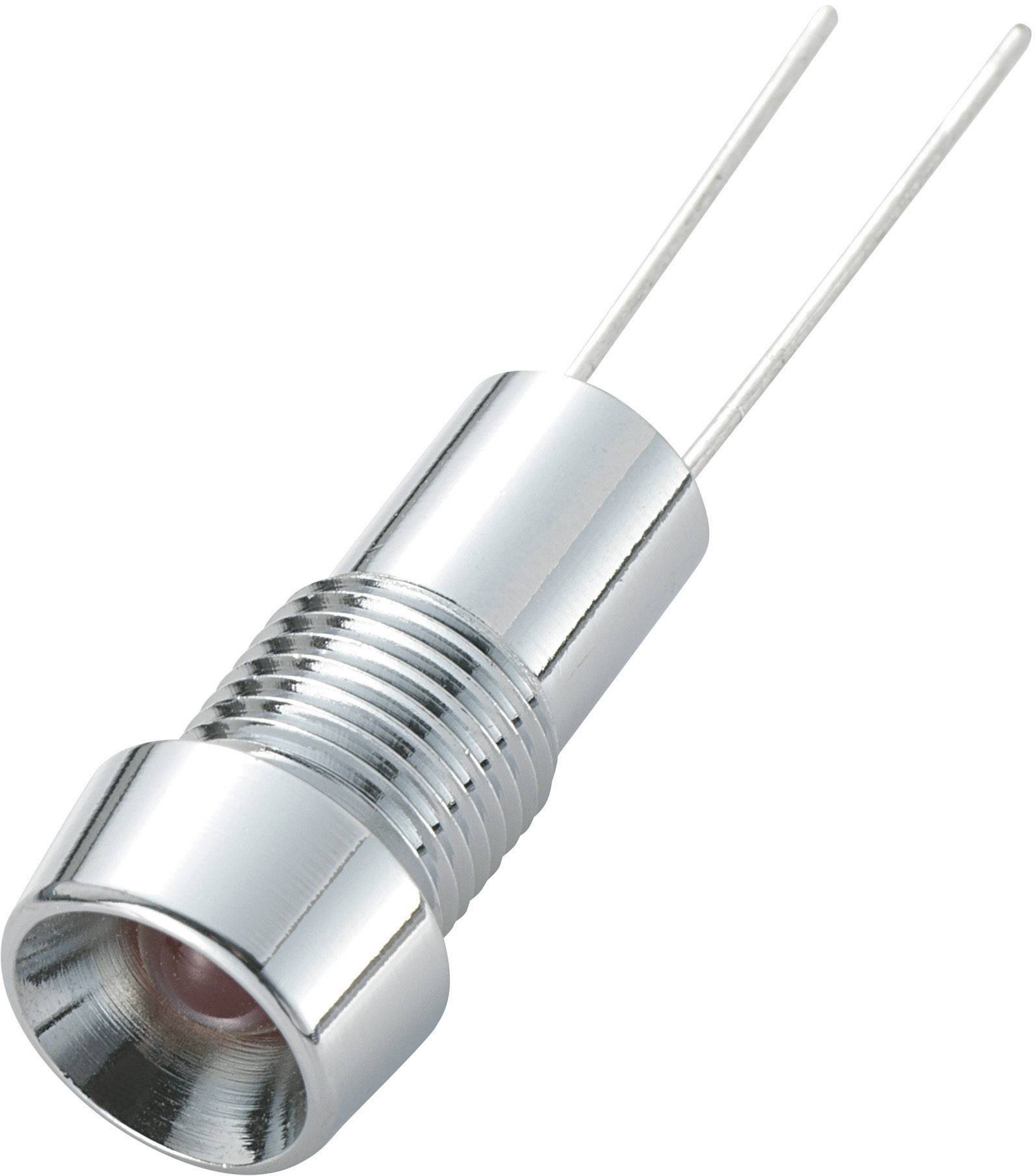 Ein silberfarbener, zylinderförmiger elektronische Bauteil mit zwei hervorstehenden Metallstiften, sichtbar aus einem bestimmten Winkel.