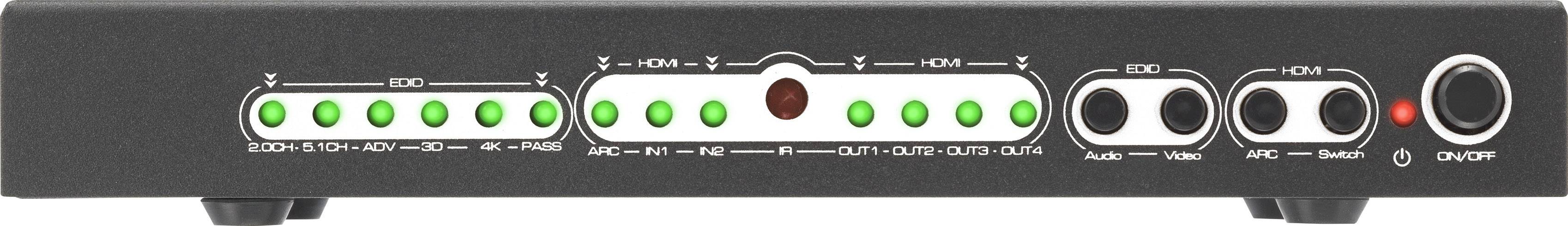 SpeaKa Professional 4 Port HDMI-Splitter mit Audio-Ports, mit Fernbedienung 3840 x 2160 Pixel Schwarz