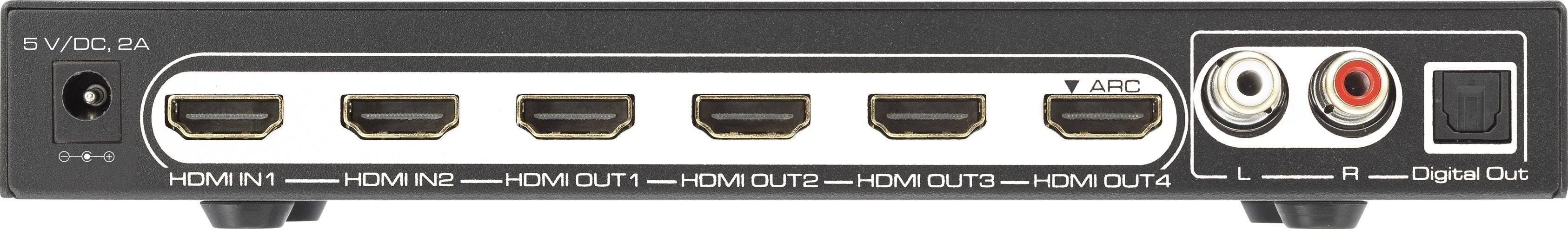 SpeaKa Professional 4 Port HDMI-Splitter mit Audio-Ports, mit Fernbedienung 3840 x 2160 Pixel Schwarz