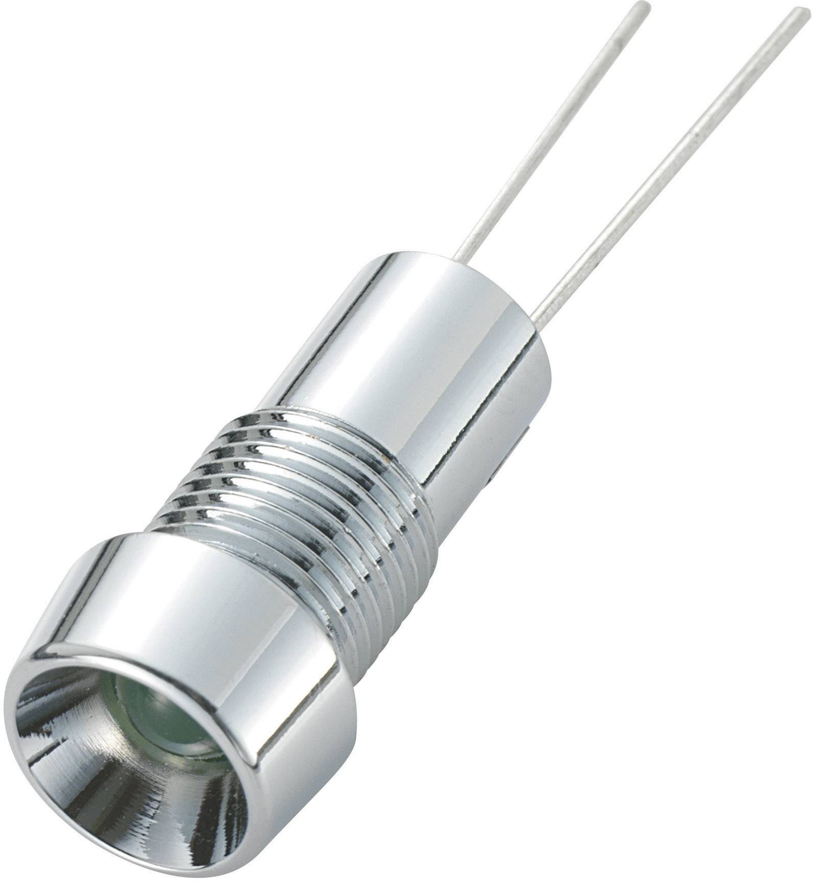 Ein silberfarbenes, zylindrisches LED-Gehäuse mit zwei hervorstehenden Anschlussdrähten. Ideal für elektronische Anwendungen.