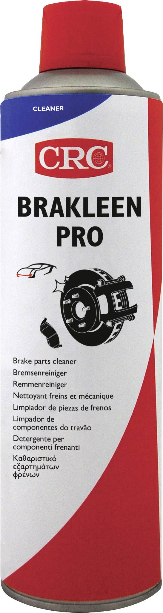 Ein Spraydosenetikett mit dem Text 'Brakleen Pro', illustriert mit einem Bremsenbild. Es ist ein Reiniger für Bremsteile.