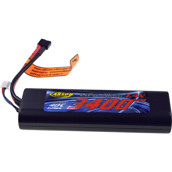 Pack de batterie (LiPo) 7.4 V 3400 mAh Carson Modellsport 500608098 40 C hardcase stick fiche T femelle