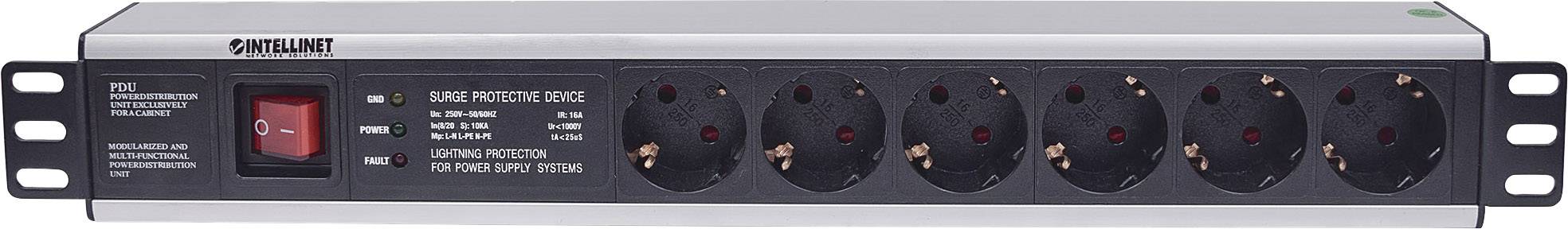 Intellinet 713962 19 Zoll Netzwerkschrank-Steckdosenleiste 1.5 HE Schutzkontaktsteckdose Überspannungsschutz Schwarz