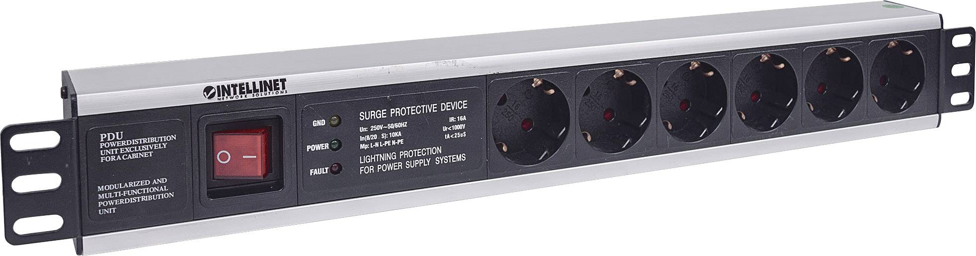 Intellinet 713962 19 Zoll Netzwerkschrank-Steckdosenleiste 1.5 HE Schutzkontaktsteckdose Überspannungsschutz Schwarz