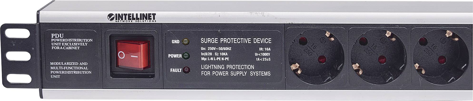 Intellinet 713962 19 Zoll Netzwerkschrank-Steckdosenleiste 1.5 HE Schutzkontaktsteckdose Überspannungsschutz Schwarz