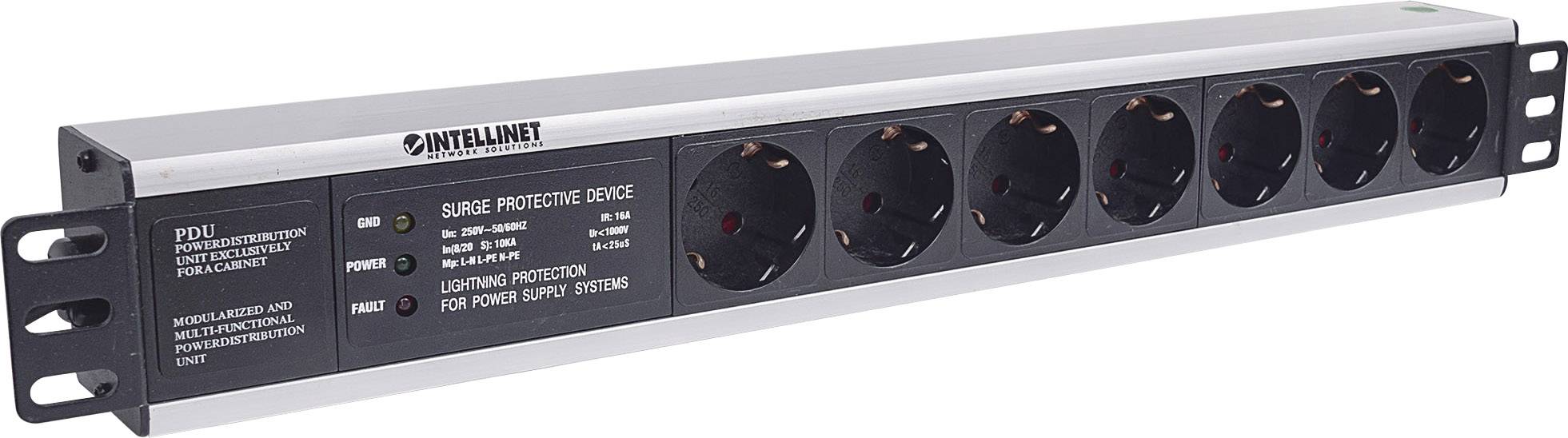Intellinet 714006 19 Zoll Netzwerkschrank-Steckdosenleiste 1.5 HE Schutzkontaktsteckdose Überspannungsschutz Schwarz