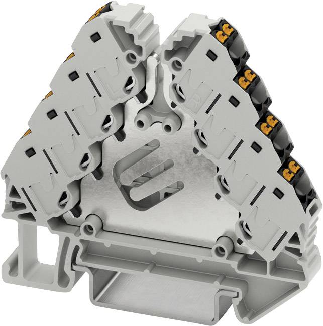 Ein grauer, dreieckiger Kabelverbinder mit mehreren Anschlusspunkten. Das Design ist geometrisch und technisch anmutend.