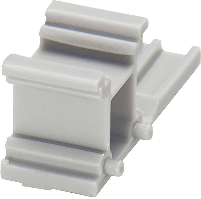 Kunststoffteil in Grau, das eine Verbindung oder Halterung darstellt, möglicherweise für technische oder mechanische Anwendungen.
