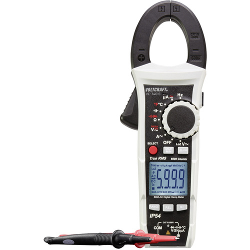 VOLTCRAFT VC740 (K) Stromzange, Hand-Multimeter kalibriert (ISO) digital Spritzwassergeschützt (IP54) CAT IV 600V Anzeige