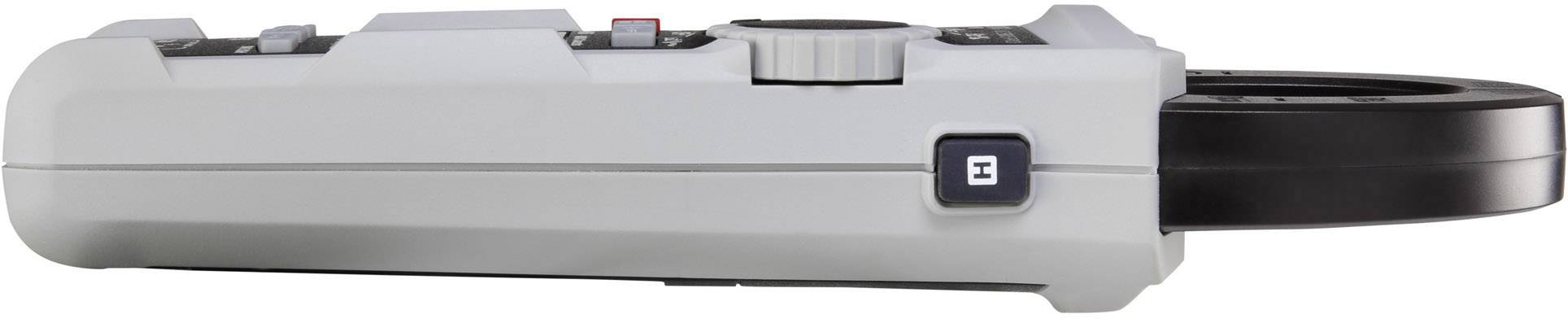 Graues, rechteckiges elektronisches Gerät mit Kreisausschnitt und Tasten an der Seite. Möglicherweise ein Messinstrument.
