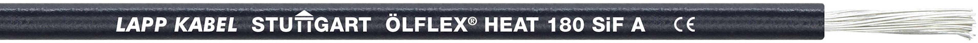Schwarzes Kabel mit der Aufschrift 'LAPP KABEL STUTTGART ÖLFLEX HEAT 180 SiF A CE'. Kabelspezifikationen.