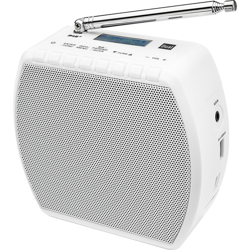 Dual STR 100 Steckdosenradio DAB+, UKW Bluetooth®, AUX Akku-Ladefunktion, wiederaufladbar Weiß