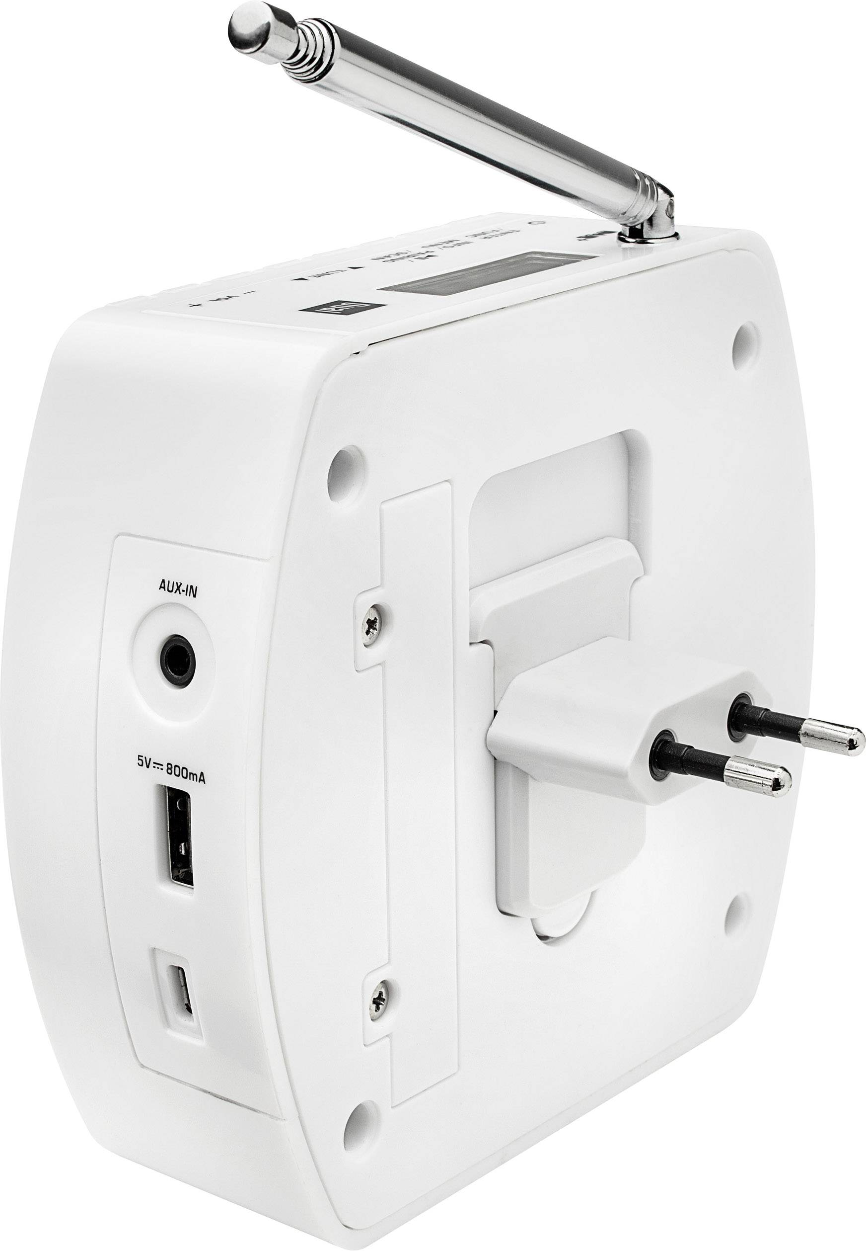Dual STR 100 Steckdosenradio DAB+, UKW Bluetooth®, AUX Akku-Ladefunktion, wiederaufladbar Weiß