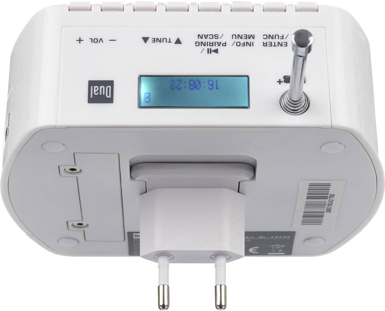 Dual STR 100 Steckdosenradio DAB+, UKW Bluetooth®, AUX Akku-Ladefunktion, wiederaufladbar Weiß