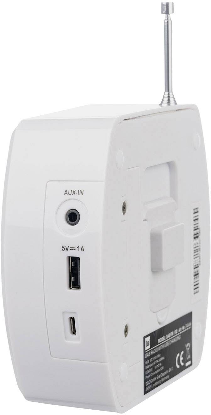 Dual STR 100 Steckdosenradio DAB+, UKW Bluetooth®, AUX Akku-Ladefunktion, wiederaufladbar Weiß