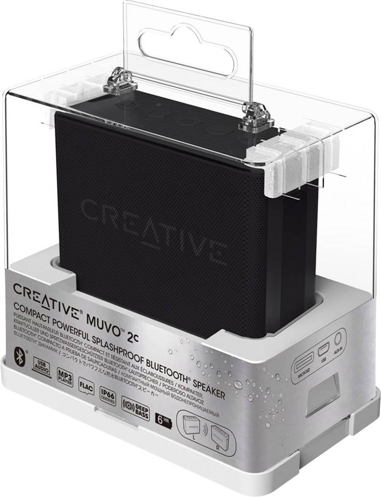 Creative Muvo 2c Bluetooth® Lautsprecher Freisprechfunktion, SD, spritzwassergeschützt Schwarz
