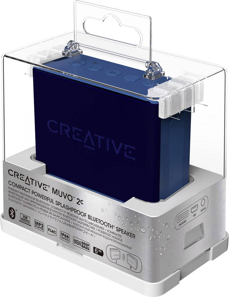 Creative Muvo 2c Bluetooth® Lautsprecher Freisprechfunktion, SD, spritzwassergeschützt Blau
