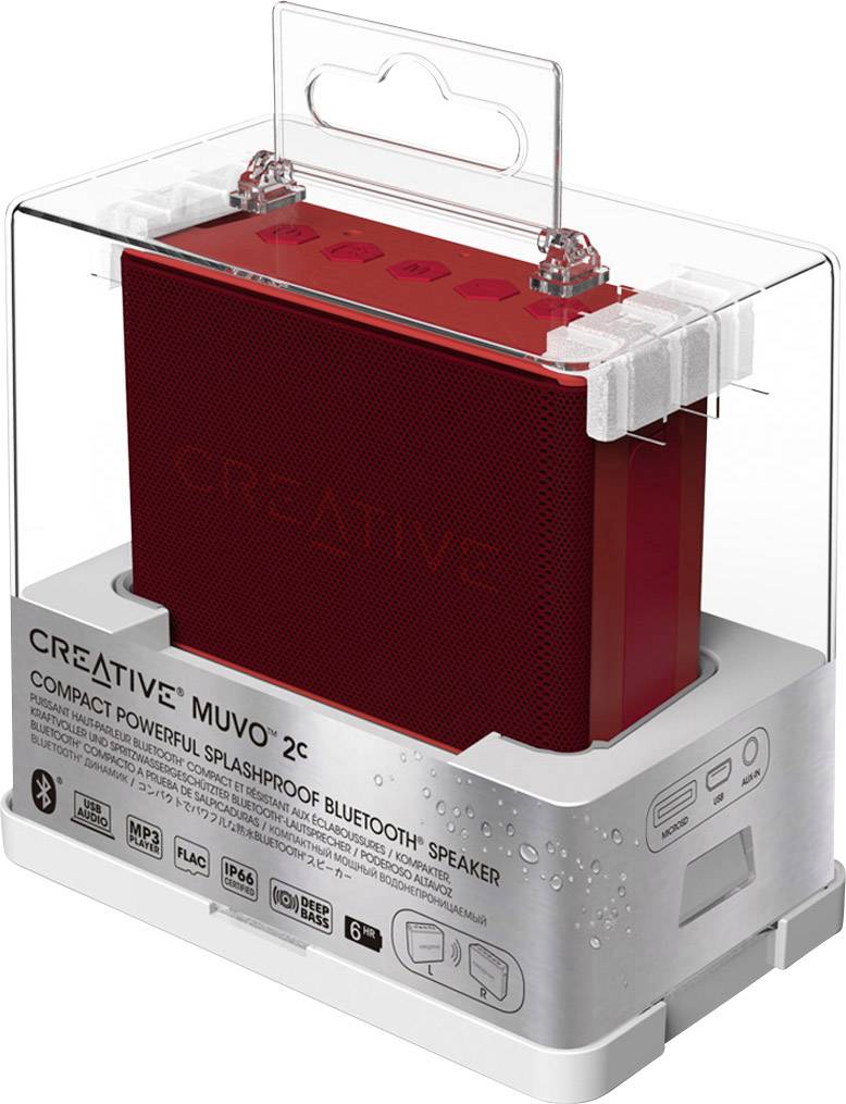 Creative Muvo 2c Bluetooth® Lautsprecher Freisprechfunktion, SD, spritzwassergeschützt Rot