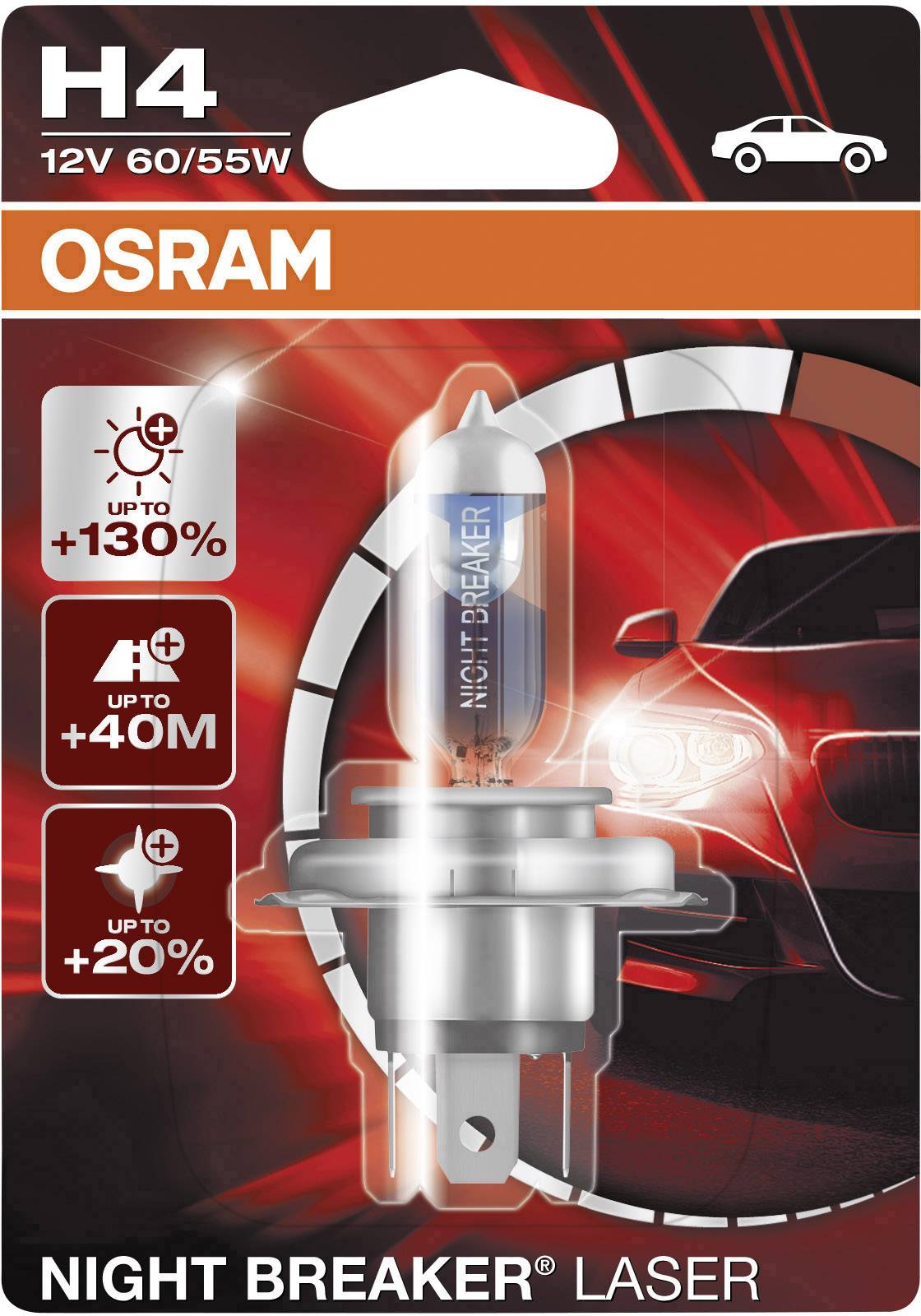 OSRAM 64193NBL-01B Halogen Leuchtmittel Night Breaker Laser H4 60/55 W 12 V