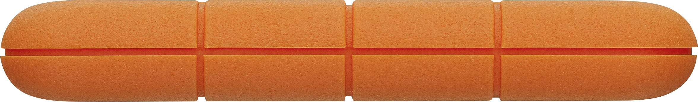 Orange USB-Festplatte mit robustem, stoßfestem Gehäuse, zylinderförmig und in leuchtendem Orange gehalten.