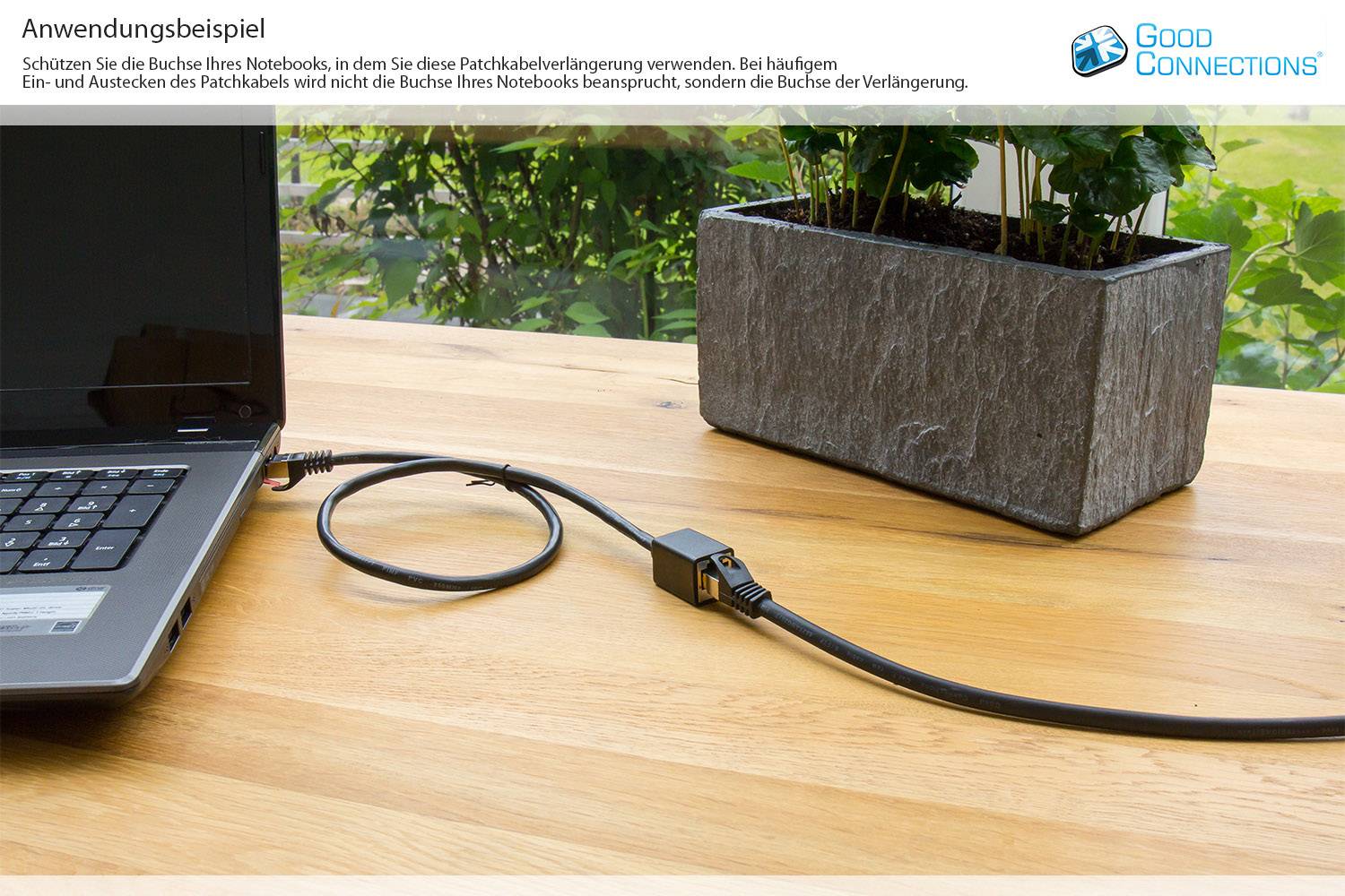 Good Connections® RNS® Patchkabelverlängerung mit Rastnasenschutz, Cat. 6, S/FTP, PVC, 250MHz, CU, schwarz, 3m