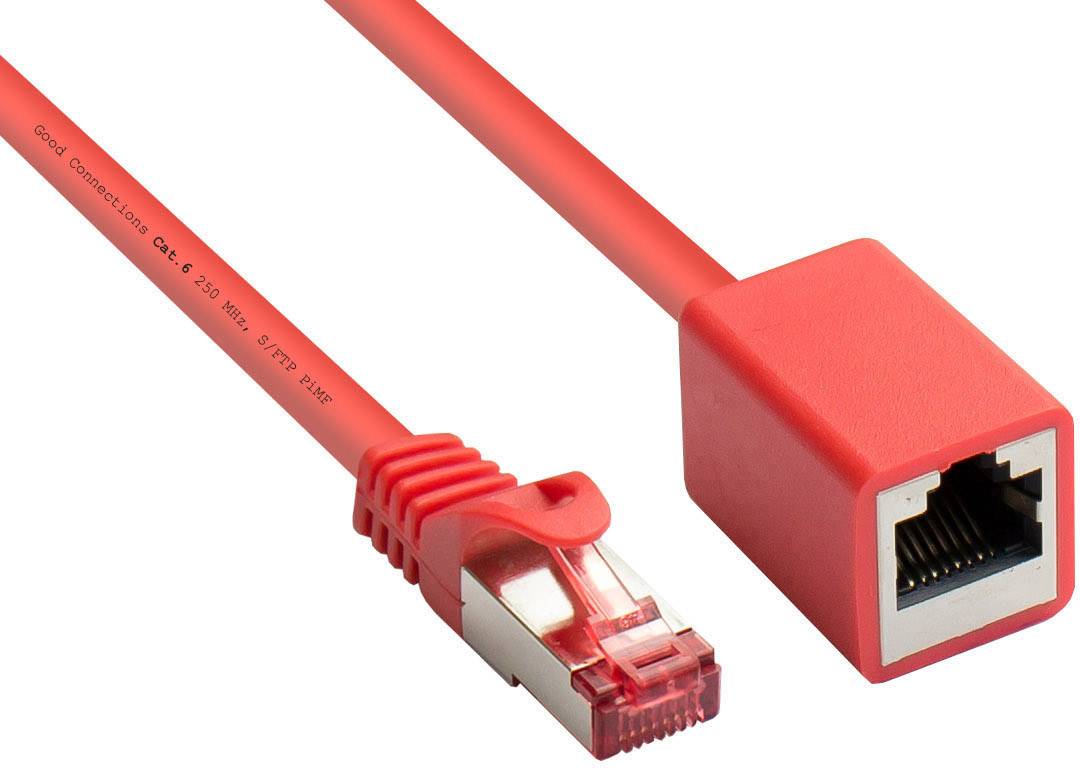 Good Connections® RNS® Patchkabelverlängerung mit Rastnasenschutz, Cat. 6, S/FTP, PiMF, PVC, 250MHz, OFC, CU, rot, 3m