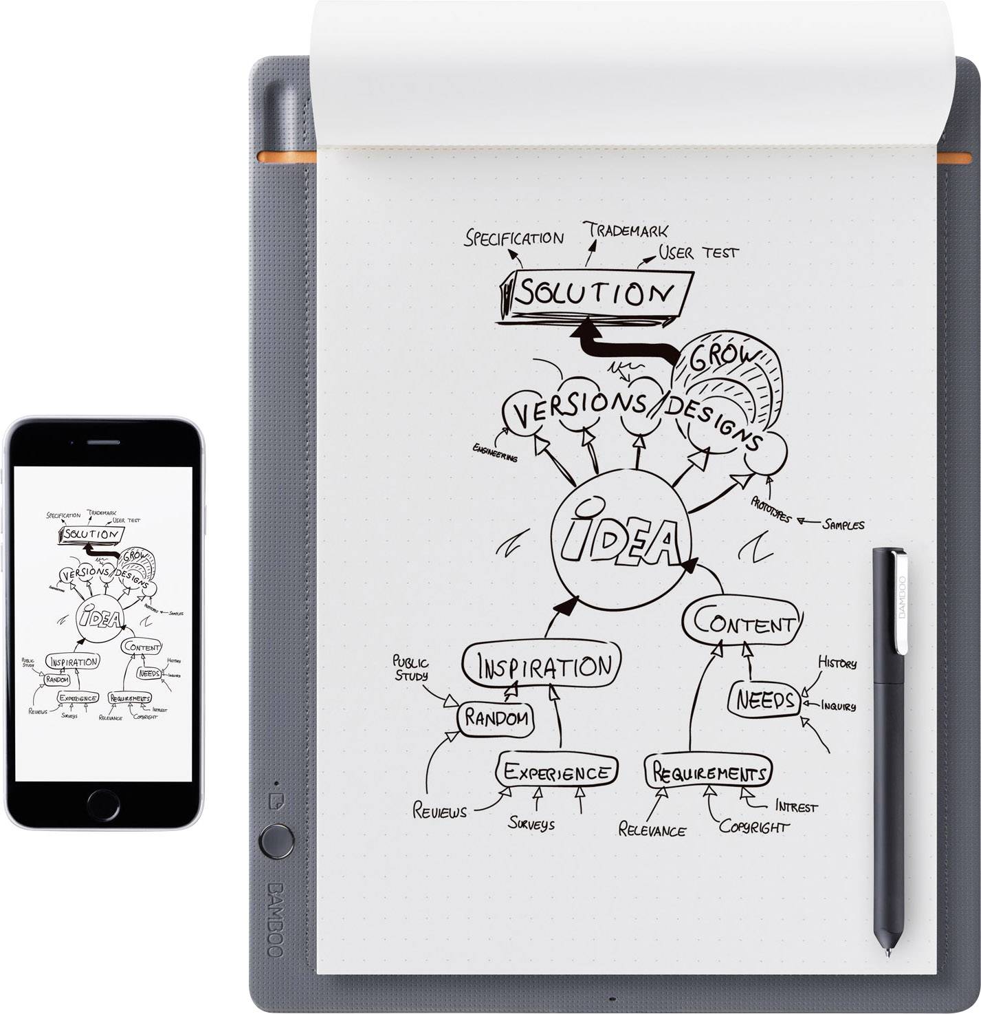 Wacom Bamboo Slate Large Elektronisches Notizbuch Live-Übertragung Grau