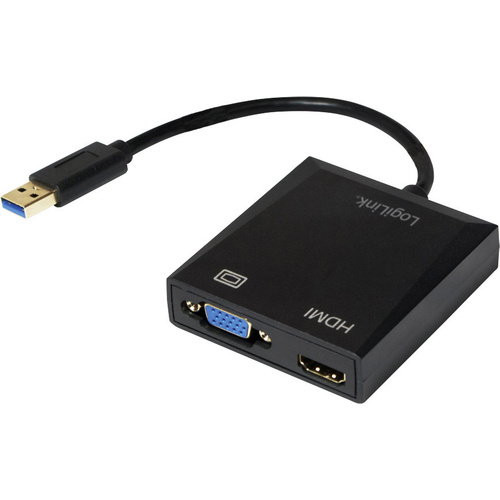 LogiLink UA0234 USB / VGA / HDMI Adapter [1x USB 3.2 Gen 1 Stecker A (USB 3.0) - 1x VGA-Buchse, HDMI-Buchse] Schwarz 10.00cm