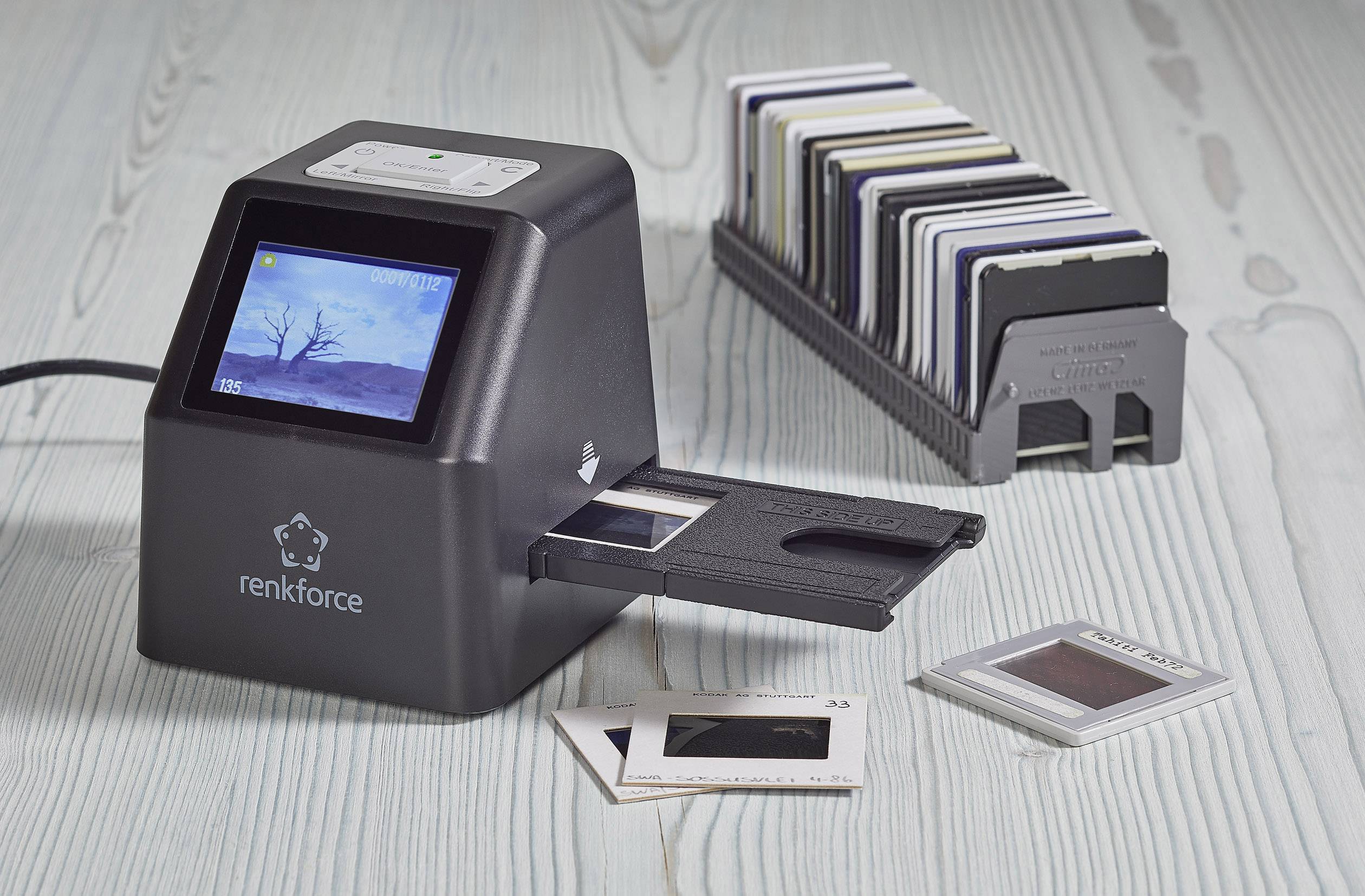 Renkforce DS100-5M Diascanner, Negativscanner Digitalisierung ohne PC, Display, Speicherkarten-Steckplatz, TV-Ausgang