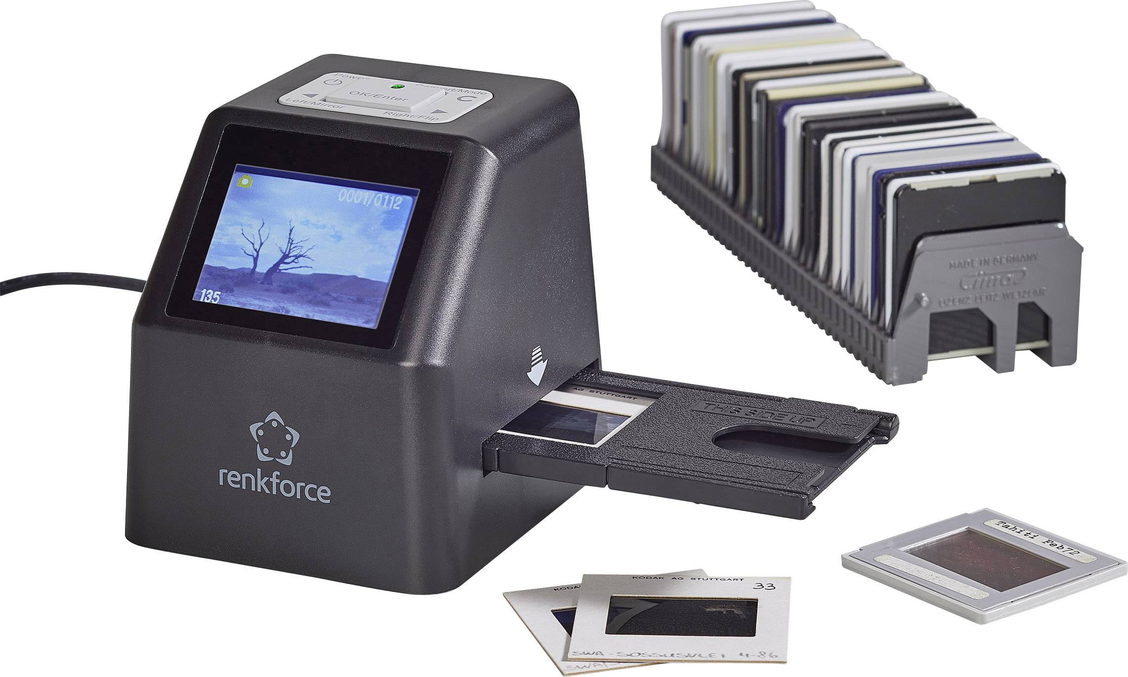 Renkforce DS100-5M Diascanner, Negativscanner Digitalisierung ohne PC, Display, Speicherkarten-Steckplatz, TV-Ausgang