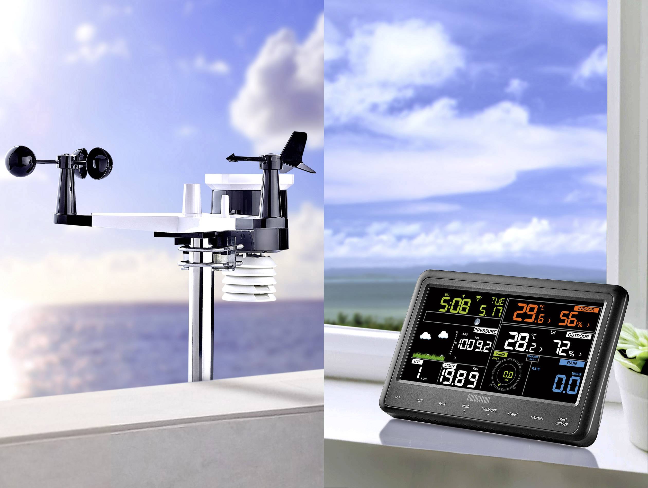 Eurochron EFWS 2900 Funk-Wetterstation Vorhersage für 12 bis 24 Stunden