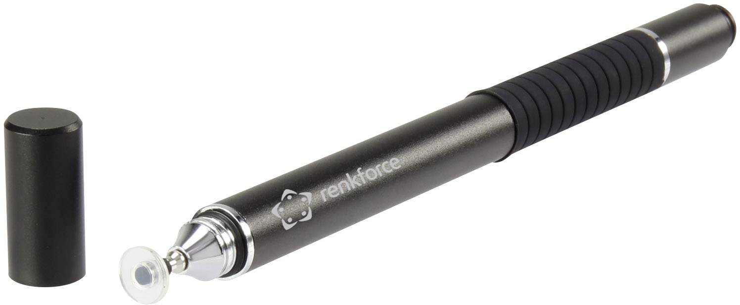 Renkforce Touchpen RF-STYLUS-2IN1PEN-FCLIP Metallgeflecht-Spitze mit Kugelschreiber, mit präziser Schreibspitze Schwarz